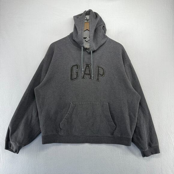 Vintage Gap Hoodie men's XL Gray Sweatshirt Boxy Distressed Embroidered Spellout - Picture 1 of 12